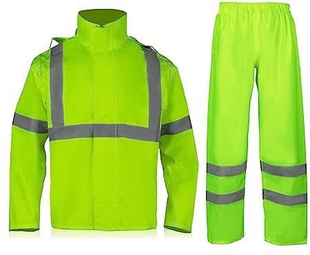 VENDACE Hi Vis Reflective Rain Jacket Suit and Pants for Men Waterproof Class 3 High Visibility Safety Rain Gear Raincoat(L/XL)