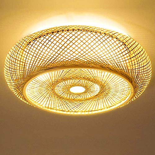 Bambus Deckenleuchte Natürlicher Rattan Pendellampe Deckenlamp Kreative Handmade Lampenschirm Kronleuchter E27 Decken Beleuchtung Restaurant Schlafzimmer Wohnzimmer Cafe Bar Studie Büro Teehaus,40cm