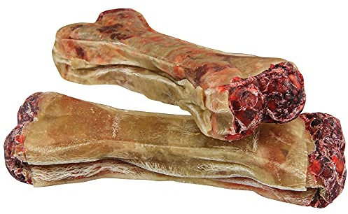 Schecker 6 Stück á 12 cm (420 g) Gefüllter Kauknochen mit Salami Geschmack - Gefüllt mit Pansen und Ochsenziemer