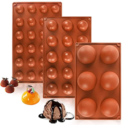LUKIUP® - Molde de silicona semiesférico, 6 agujeros semicircular, 15 agujeros, semicírculo, 24 agujeros, diámetro 6,7 cm, diámetro 3,7 cm, diámetro 2,7 cm, para la fabricación de chocolate, pasteles,