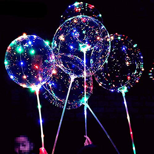 6 paquetes reutilizables de globos BoBo con luz LED con palo, 3 niveles de luces LED intermitentes, globos de burbujas de 20 pulgadas, bomba de aire, para cumpleaños y navidad