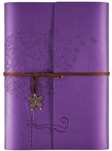 OMEYA Leder Notizbuch Tagebuch, Nachfüllbares Tagebuch für Frauen Mädchen, liniert Retro Reisende Tagebuch A5 16.5 cm x 23.4cm(lila)