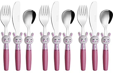 EXZACT 9pcs Children’s Cutlery Set Stainless Steel 24m+ Rabbit | BPA Free Dishwasher Safe Easy Grip Animal Handles Child Friendly Mealtimes At Home Nursery Travel And Gifting