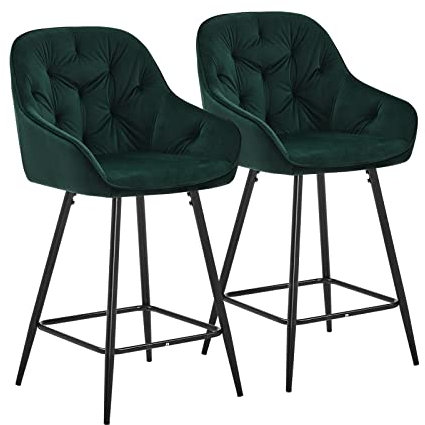 CLIPOP Barhocker 2er Set Samt Barsessel Küchenhocker mit Armlehne und Fußstütze, hohe Rückenlehne Frühstücksbarhocker für Zuhause, Küche (Grün, 55 x 53 x 97 cm)