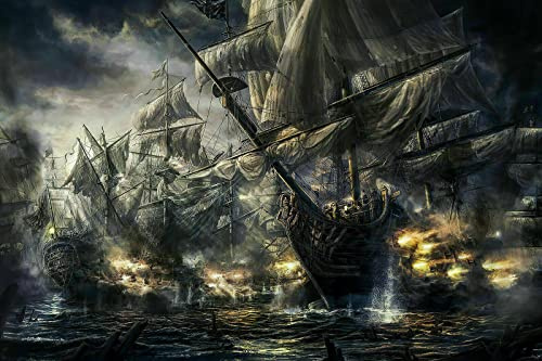 Magic Canvas Art Piraten Schiff Kapitän Leinwandbild 1- teilig Hochwertiger Kunstdruck Wandbilder – B8130, Größe: 80 x 60 cm