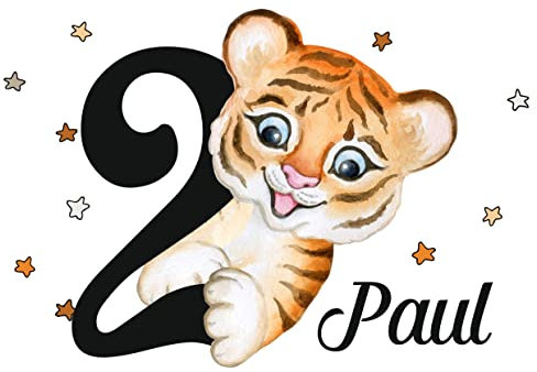 MissRompy Geburtstag DTF Bügelbild Tiger (661) für dunkle und helle Stoffe mit/ohne Zahl groß Aufbügler Jahreszahl Dinos Bügelbilder Applikation Aufbügelbild