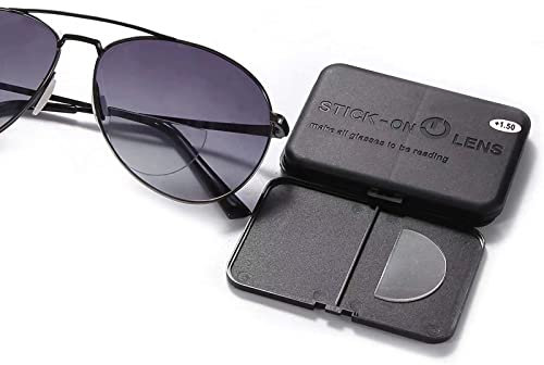 OuShiun 2 Pair Stick on Bifocal Lenses Adhesive Stick Reading Lenses Reusable for Safety Glasses and Sunglasses (+2.5 diopter)