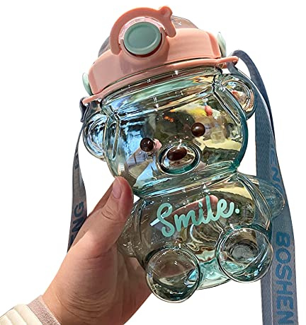 URFEDA Gourde en paille d'ours avec paille - Gourde en forme d'ours - Bouteille d'eau portable - Anti-fuite pour adolescents et filles