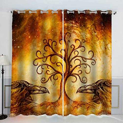 BUMIYA Baum des Lebens Vorhang mit ösen B 280 X H 260 cm Polyester Abstrakte Kunst Gardinen Blickdicht Verdunkelungs Scheibengardinen 2 Stücke für Wohnzimmer Schlafzimmer Kinderzimmer Jugendzimmer