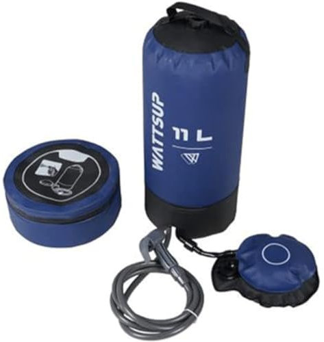 WATTSUP - Douche Solaire à Pression Extérieure Portable - Réservoir d'eau 11 L - Pompe à Pied - Douchette Portative - Sac Compact - Idéale pour Randonnée, Camping et Tente - PVC et Latex - Bleu