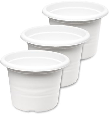 Garronda Blumentopf Set Dreier Pack Pflanzentopf rund aus Kunststoff für Blumen und andere Pflanzen Blumentöpfe Plastik GD-0022 GD-0022 (3 Stück Weiß, ⌀ 20cm H 14cm)