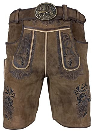 Alpenlife Kurze Herren Lederhose aus Hirsch Leder, Caesar Dunkelbraun (as3, Numeric, Numeric_52, Regular, Regular, Dunkelbraun)