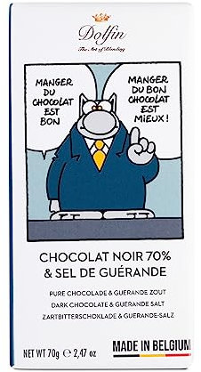 Dolfin Le Chat Chocolat Noir 70% de Cacao & Sel de Guérande - Chocolat Belge Artisanal - Sucré, Amer & Salé - Confiserie de Qualité, Douceurs Gourmandes, Épicerie Fine - Fait en Belgique, 70g