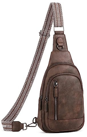 CLUCI Crossbody Bag Bauchtasche, umhängetasche Damen Herren, PU Leder Brusttasche, Klein Schultertasche für Reisen,Kaffee