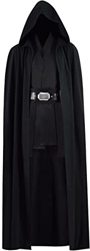 Yanny Luke Skywalker Schwarzes Jedi Kostüm Erwachsene Mandalorian Cosplay Luke Jacke Gürtel Handschuh Hose Halloween Outfit (Schwarz 1, Large)