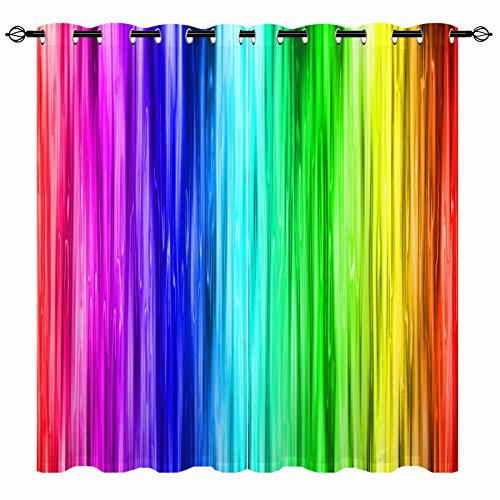 YUANZU Regenbogen Gestreifte Farbe Vorhänge Ösen Gardinen mit Blickdichte Thermo Vorhang Kälteschutz Blackout Curtain Mädchenzimmer Schlafzimmer Verdunkelung Fenster, 2 Stück, H 160 x B 132 cm