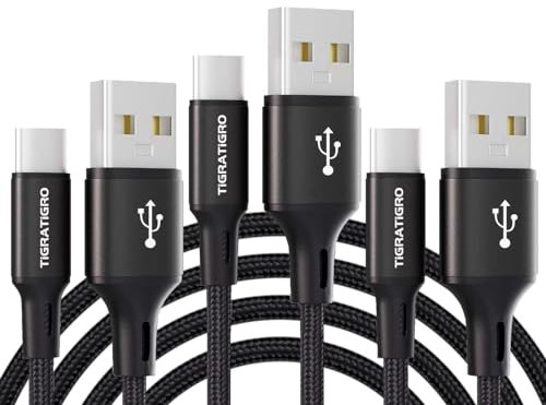 tigratigro Câble USB C, Cable USB Type C 3A Charge Rapide QC 3.0, Câble Chargeur USB C Nylon Tressé pour iPhone 15 Samsung GalaxyS24/S23/S22/S21/S20, Huawei, Xiaomi,OnePlus,Google (1M, Lot de 3)