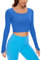 CRZ YOGA Damen Butterluxe Sport Langarmshirt Slim Fit Longsleeve Yoga Crop Top Cropped Fitness Sweatshirt mit Daumenloch Funkelndes Blau 42