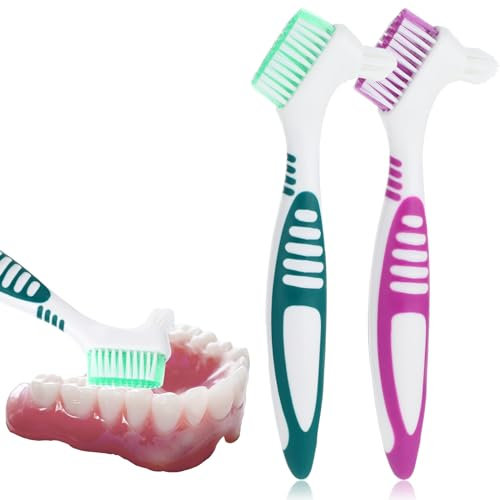WLLHYF Lot de 2 brosses de nettoyage pour prothèses dentaires - Brosse à dents hygiénique de qualité supérieure - Poils multicouches - Poignée en caoutchouc
