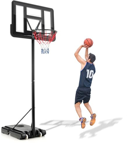 KOMFOTTEU Panier de Basket-Ball sur Pied, Hauteur réglable 132-305 cm | Panneau de Basket avec Roulettes & Base remplissable d'Eau et de Sable, 12 Niveaux de Hautuer pour Adolescents et Adultes