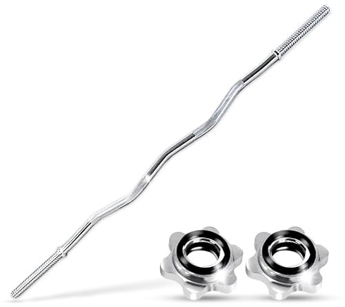 wuuhoo® Curl Hantelstange Gerrit, 120cm / 140cm SZ Hantelstange bis 90 KG, Langhantel mit olympischer Scheibenaufnahme 25mm, gerändeltem Griff mit 4,6 KG - Fitnessgerät für Zuhause silber