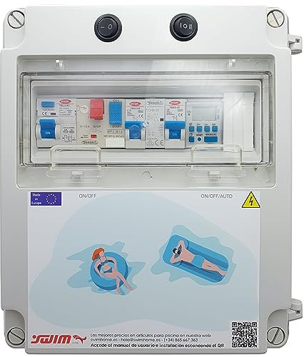 SWIMHOME Cuadro Eléctrico para Piscina Iluminación y Motor | Guardamotor y Transformador | Sin Controlador | 100W 12AC | Contactor para Clorador | Bomba de Agua 0,5CV 2,5-4A