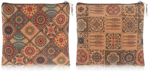 Andibro Lot de 2 Petits Portefeuilles pour Femme,Style Bohème avec Fermeture éclair Porte clé Porte Monnaie pour Fille Marron Porte Monnaie