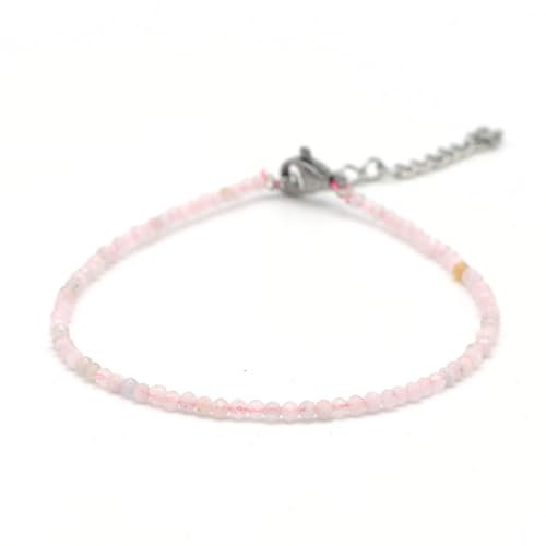 Miracles Minéraux Bracelet perle ronde facettée 2 mm / 4 mm, pierre naturelle, création artisanale française, plus de 50 choix (2 mm acier inox, morganite rose)