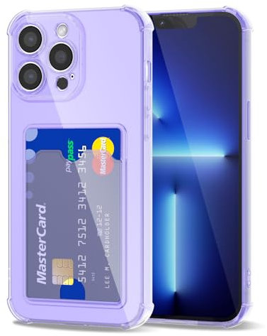 Svanove for iPhone 13 Pro Max Case Wallet Clear, Card Holder Case with Credit Card Slot, Thin Slim Transparent Silicone Grip Soft Rubber Protective Shockproof Airbag Bumper for Women, Purple Lavender