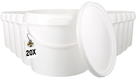 20x Eimer mit Deckel 4l Weiß rund | Kunststoffeimer Lebensmittelecht |Chemie | luftdicht und stabil | Leer Eimer mit Griff und Deckel für Lebensmittel Tierfutter geeignet
