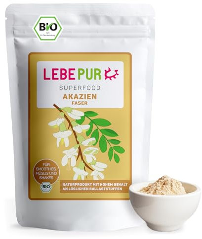Lebepur BIO Akazienfasern vegan 125g, 90% Ballaststoffe, geschmacks- und geruchsneutral, Akazienfaser Pulver, glutenfrei, ohne Zusatzstoffe, hoher Ballaststoffgehalt mit 90g pro 100g