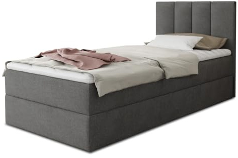 Sofnet Boxspringbett Star Mini mit Bettkasten, Bonell-Matratze und Topper - Einzelbett mit Matratzentopper, Polsterbett, Bett, Schlafzimmer, Jugendzimmer (Dunkelgrau (Kronos 22), 80 x 200 cm)