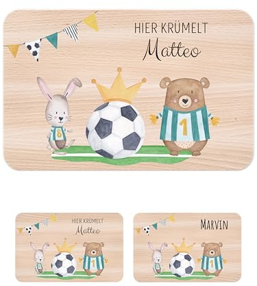 wunderwunsch Frühstücksbrettchen, Kinder Holzbrett personalisiert rund | Brettchen hier krümelt, Scheidebrett, Holzbrettchen mit Namen, Geschenk Einschulung, Junge, Mädchen, Kind, Frühstücksbrett