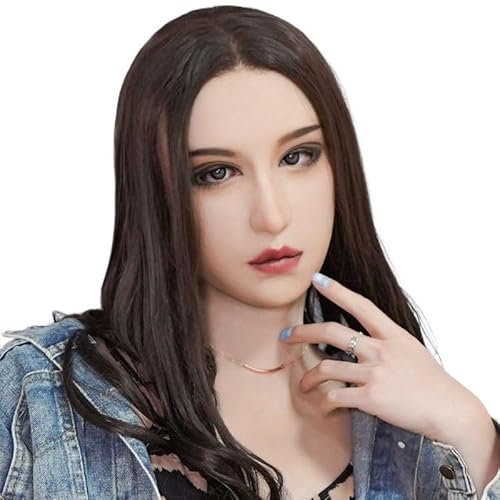 buyzg Weiche Silikon realistische weibliche Kopfmaske Hand Crossdresser Cosplay Halloween Schönheit Gesicht(Nude)