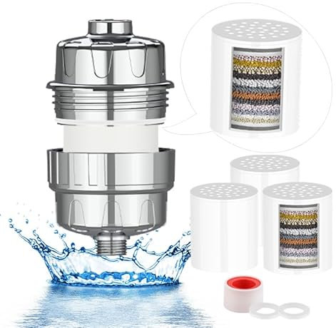 Filtro de ducha de 25 etapas, suavizante de agua de alto rendimiento que filtra eficazmente el cloro y el fluoruro del agua de la ducha, alivia la piel seca, con picazón, caspa y eccema con 3