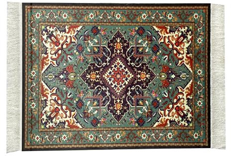 Beautiful Oriental Rug Style Mousepad, Miniature Carpet Computer Mouse Pad, Rectangular, Non-Slip, Elegant Office Accessories (Green)