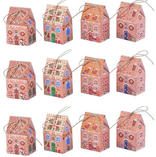 iSpchen 48 scatole regalo per caramelle natalizie, casetta di pan di zenzero, per scuola, casa, Natale