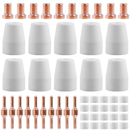 60pcs PT-31 Extended Air Plasma Cutting Düse Elektrode Verbrauchsmaterial Fit CUT-40 CUT-50D CT-312, Plasmaschneiden Plasmaschneider Cutting Ersatzteile Plasmaschneidbrenner