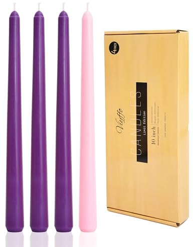Viyffo Set di 4 candele coniche per l'avvento viola e rosa, 25,4 cm, senza profumo, antigoccia, senza fumo, per chiesa e celebrazioni