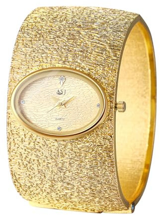 Silverora Damenuhren Breit Armreif Golduhr: Ovale Analog Quarz Uhren Damen Exquisite Offene Armbanduhren mit Charm Manschette Geschenke für Frauen Gold