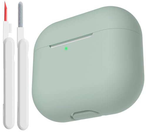 KOKOKA Silikon Hülle Schutzhülle Kompatibel mit AirPods 3rd Generation 2021 mit Reinigungsset, Stoßfeste Weiche Dünne Schutzhülle Case für Airpods 3 mit Cleaner Kit, Front LED Sichtbar, Cloud Grey