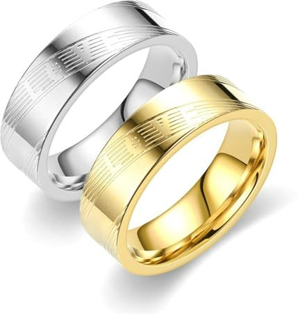 Bishilin Hochzeitsringe Paar mit Gravur, Ringe Edelstahl Set 6MM LOVE Verlobungsringe Partnerringe für Sie und Ihn Gold Gr.54 (17.2) & Silber Gr.69 (22.0)