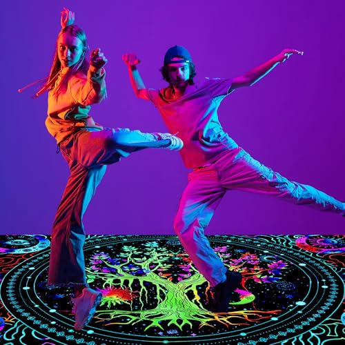 HOLAVIDA Blacklight Lebensbaum-Teppich, UV-Reaktiver Neonfluoreszenz-Bereichsteppich, Rutschfester Leuchtender Lebensbaumteppich, Glow in The Dark Boho Decor für Schlafzimmer Wohnzimmer 180x120cm