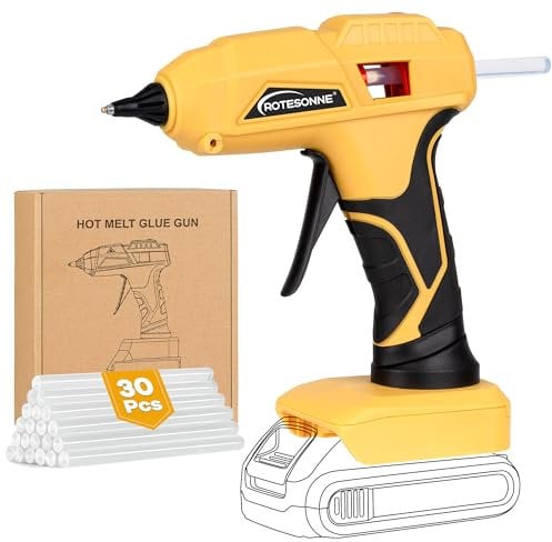 ROTESONNE Cordless Hot Glue Gun Compatible with DeWalt 20V Battery (Tool Only), Handheld Wireless Powered Glue Gun Kit with 30PCS Minil Size Glue Sticks for Arts Crafts DIY Quick Home Repairs