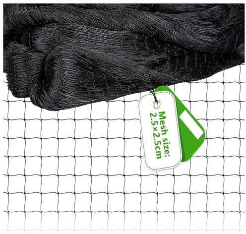 alouweekuky Vogelschutznetz 15 m x 15 m, Vogelnetz Schwarz, Reißfestes Pflanzennetz für Hühnergehege, Volierennetz für Schützt Obstbäume und Gemüse vor Vogelfraß(Maschenweite 2.5 x 2.5cm Große Löcher)