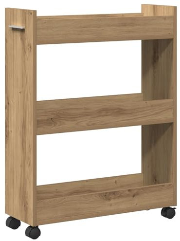vidaXL Rollwagen Artisan Eiche 60 x 22 cm - mobiler Holzorganizer für die Küche oder den Vorratsraum. Moderner Design-Rollwagen, rustikale Möbel zur praktischen Organisation auf Rädern, rechteckig.