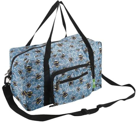 Eco Chic Recycled Cabin Holdall Bag, 40x20x25 for Ryanair Underseat Carry-On Luggage, Lightweight Foldable Water-Resistant Travel Duffle (Bumble Bees Blue)