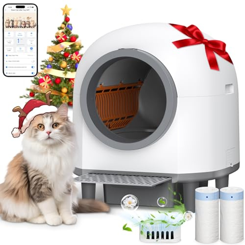 BJNN Self Cleaning Cat Litter Tray XXL, App Contro, 80L Extra Large Automatic Pet Litter Box with 9 Safety Sensors Safe,Quiet,Easy to Clean
