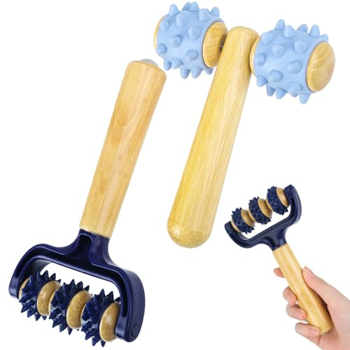 Set de 2 Rouleaux de Massage en Bois avec Poignées, Rouleaux Musculaires pour les Jambes, Rouleau de Massage pour les Pieds pour Soulager les Douleurs aux Jambes, Hanches, Épaules et Bras