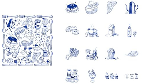 SUPERDANT 17 Tlg Transferpapier zum Aufbügeln Lebensmittel Motive Bügeltransferaufkleber Kuchen Bier Pizza Bügelbilder Popcorn Gemüse Waschbare Appliques Für Kleidung T Shirts DIY Bastelbedarf